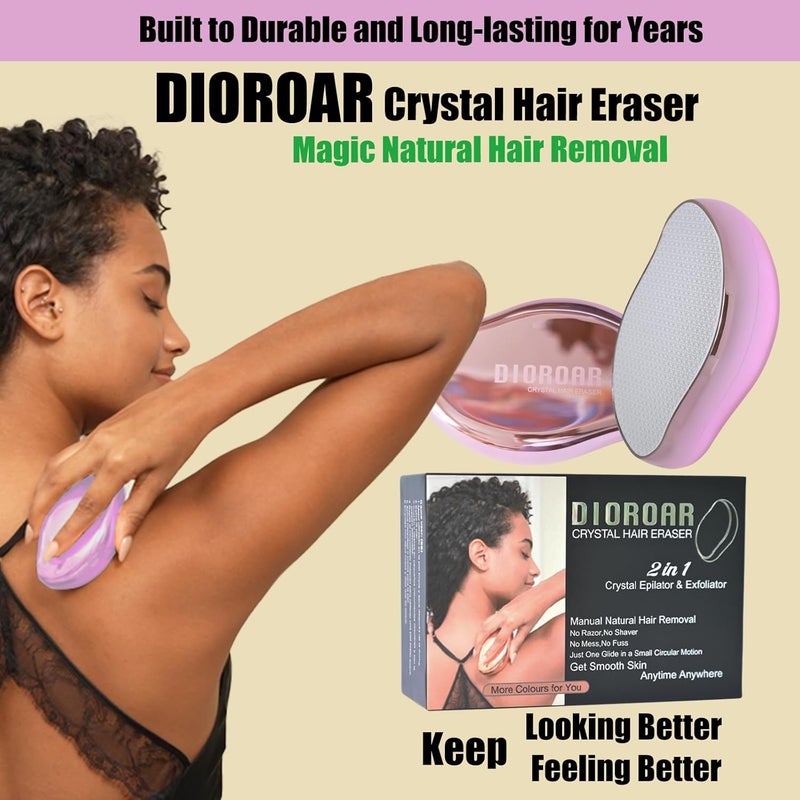 DIOROAR Crystal Hair Eraser,Upgrade Crystal Hair Remover,Physical Nano Glass Hair Removal Device,Painless Epilator and Exfoliator Without Shaver for Quick Soft Silky Skin(Light Pink) - Image 2